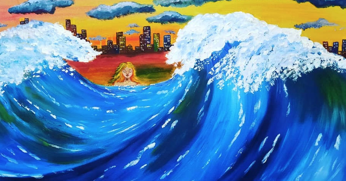 Art is the fifth wave of business - original painting by Kym Bennetts - Campbelltown Arthouse Inc - Wave Exhibition